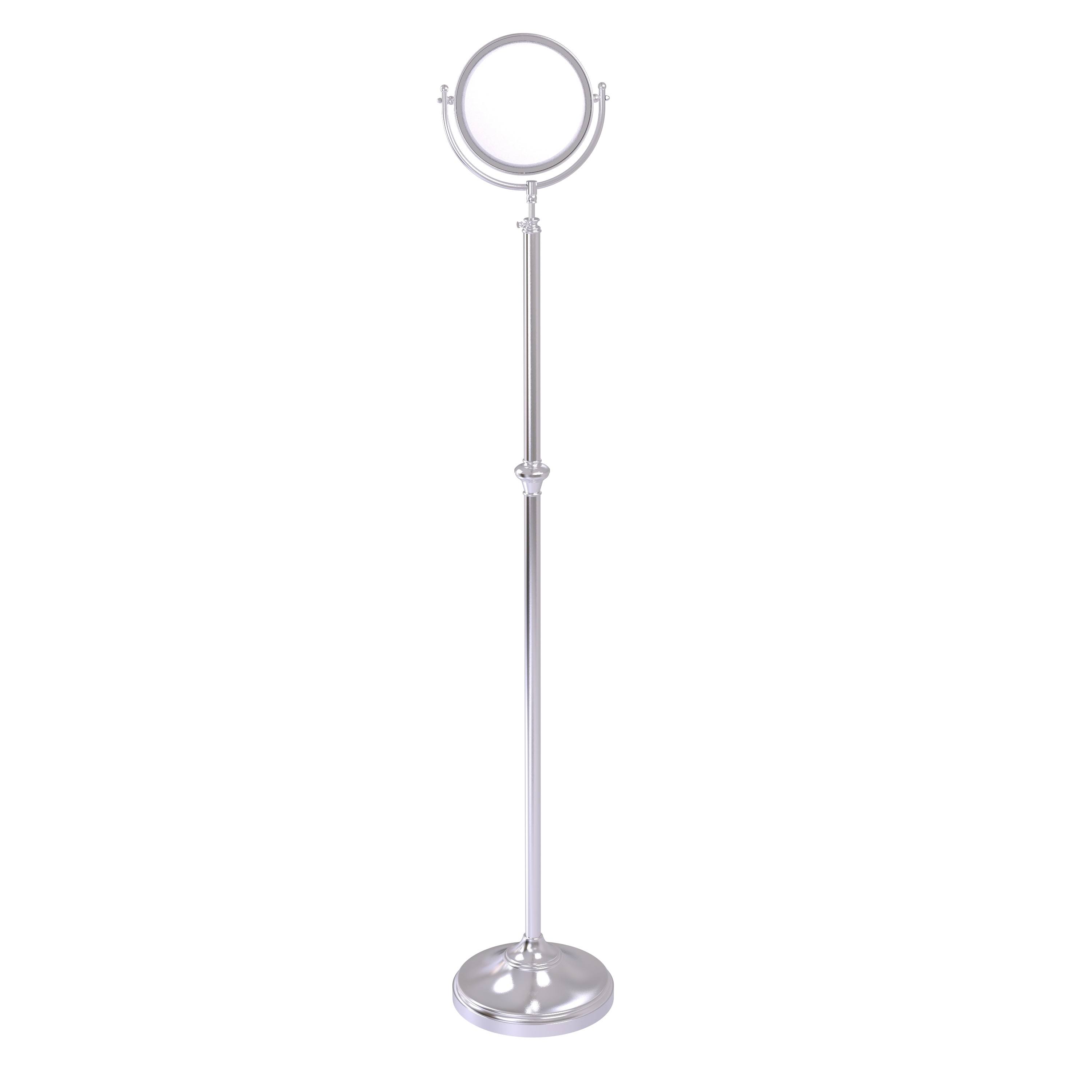 Allied Brass Floor Standing Make-Up Mirror, 8" Diameter, 4X Magnification, Satin Chrome Finish